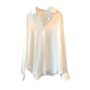 Elegant satinblus för damer med krage Löst snitt med knappar Enfärgad blus i polyester Stilig topp för arbete och fritid 11