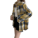 Elegant Women's Checked Shirt with Collar Loose Fit with Button Fastening Lightweight Polyester Blouse for Work and Leisure 24