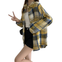 Elegant Women's Checked Shirt with Collar Loose Fit with Button Fastening Lightweight Polyester Blouse for Work and Leisure 25