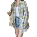 Elegant Women's Checked Shirt with Collar Loose Fit with Button Fastening Stylish Blouse Made of Lightweight Polyester for Everyday Use 9