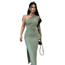 Elegante avondjurk met asymmetrische snit en één mouw, bodycon-damesjurk met hoge split voor formele evenementen 5