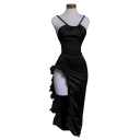 Elegante avondjurk van glanzend satijn Bodycon-jurk met split en ruches Gerimpelde halslijn Dunne bandjes Lange formele jurk 6