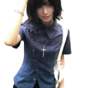 Elegante Damenbluse in Blau mit kurzen Ärmeln Stylische Bluse mit Kragen und asymmetrischer Knopfleiste Bequemer Top aus Baumwolle und Polyester 2