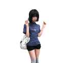 Elegante Damenbluse in Blau mit kurzen Ärmeln Stylische Bluse mit Kragen und asymmetrischer Knopfleiste Bequemer Top aus Baumwolle und Polyester 3