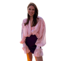 Elegante Damenbluse in einfarbig mit Kragen, weit geschnittenen Ärmeln und Knopfverschluss, stilvolle Bluse aus Viskose, Spandex und Nylon 3