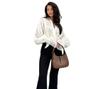 Elegante Damenbluse in einfarbig mit Kragen, weit geschnittenen Ärmeln und Knopfverschluss, stilvolle Bluse aus Viskose, Spandex und Nylon 4