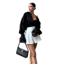 Elegante Damenbluse in einfarbig mit Kragen, weit geschnittenen Ärmeln und Knopfverschluss, stilvolle Bluse aus Viskose, Spandex und Nylon 6