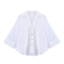Elegante Damenbluse mit kurzen Ärmeln Einfarbige Bluse mit Kragen und Knopfverschluss Leichter, lockerer Polyester-Top für die Arbeit 2