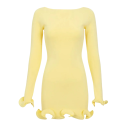 Elegante mini vestido con mangas largas Dobladillo ondulado en las mangas y el borde inferior Corte sencillo Estilo ajustado Material elástico 6