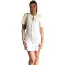 Elegante minivestido de punto con mangas cortas y botones Largo completo Dobladillos festoneados Escote elegante Material suave y cómodo 4