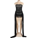 Elegante minivestido sin tirantes con tul transparente Pañuelos largos para atar Vestido de fiesta de talla grande para una fiesta 5