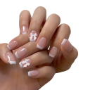 Elegante Set aus kurzen künstlichen Nägeln 24 Stück mit französischer Maniküre und Schleifen Quadratische Form mit Rundungen DIY Feile und Kleber im Paket 1