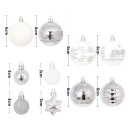 Elegante set zilver-witte versieringen 44 stuks 3 - 6 cm Ballen en sterren Kerstdecoraties in verschillende maten voor de boom en interieur 2