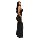 Elegante vestido largo de satén con escote profundo y espalda abierta. Corte entallado con fruncido en la espalda. Vestido de noche. 3