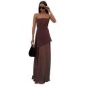 Elegante vestido sin tirantes con corte asimétrico Falda larga y vaporosa Abertura prominente Pañuelo largo Tejido ligero y fluido 9