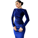 Elegantes Damen Samtkleid mit langen Ärmeln, taillierter Schnitt, Midi-Länge, stilvolles Abend-Partykleid mit dezenter Raffung 3