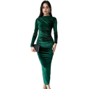 Elegantes Damen Samtkleid mit langen Ärmeln, taillierter Schnitt, Midi-Länge, stilvolles Abend-Partykleid mit dezenter Raffung 2