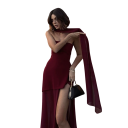 Elegantes trägerloses Kleid mit asymmetrischem Schnitt Langer luftiger Rock Markantes Schlitz Langes Tuch Leicht fließender Stoff 10