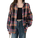 Elegantná dámska kostkovaná košela s límcom Voľná blúzka so zapínaním na gombíky Štýlový top z polyesteru pre každodenný aj pracovný outfit 1