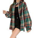Elegantná dámska kostkovaná košela s límcom Voľná blúzka so zapínaním na gombíky Štýlový top z polyesteru pre každodenný aj pracovný outfit 2