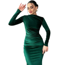 Elegantné dámske zamatové šaty s dlhým rukávom Priliehavý strih Midi dĺžka Štýlové večerné spoločenské šaty s jemným riasením 4