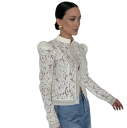Elegantní dámská krajková košile s límečkem Jednobarevná halenka se zapínáním na knoflíky Stylový top z lehkého polyesteru do práce 12