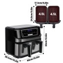 Elektrická fritéza na horký vzduch o objemu 9 l se dvěma zásuvkami po 4,5 l a dotykovou LED obrazovkou s 8 programy v černé barvě 2