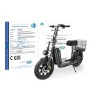 Elektrická koloběžka F7, 1000W, dojezd 72 km, rychlost 45 km/h, baterie 48V 10.4Ah, 16" pneumatiky, sedlo, košík, nosnost 150 kg, černá 6