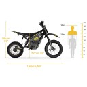 Elektrická motorka 3500 W Baterie 48 V 23 Ah Dojezd 50 km Tři režimy rychlosti Terénní kola 14 a 12 palců 150 x 98 x 72 cm Černo-žlutá 3