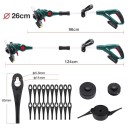 Elektrická sekačka na trávu POSENPRO teleskopická tyč 96-124 cm záběr 26 cm 2 baterie 20 V 2000 mAh 8000 ot/min zelená vyžínač na trávu 3