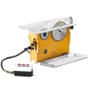 Elektrická stolní pila s odsáváním prachu a kotouči 20,3 i 10,2 cm s motory 2,6 a 1,6 kW o rozměrech 50 x 30 x 32,5 cm ve žlutém provedení 1