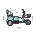 Elektrická tříkolka pro dospělé a seniory až pro 3 osoby motor 1000 W baterie 60 V 20 Ah dojezd 35-45 km rozměr 151 x 66 x 102 cm 7