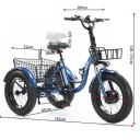 Elektrická tříkolka pro dospělé Motor 500 W Rychlost 25 km/h Dojezd 35-40 km Baterie 13 Ah Široké pneumatiky Rozměry 185 x 120 cm Na nákupy 3