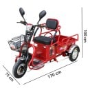 Elektrická tříkolka s korbou Motor 1000 W Rychlost 25 km/h Dojezd 30-60 km Baterie 48 V 30 Ah Rozměry 170 x 75 x 100 cm Červená Do města 3