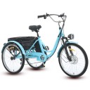 Elektrická tříkolka s nákladním košem Motor 250 W Rychlost 20 km/h Dojezd 35 km Baterie 13 Ah Kola 24 palců 7 rychlostí Rozměry 175 x 110 cm 1