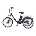 Elektrická tříkolka s nákladním košem Motor 250 W Rychlost 35 km/h Odnímatelná baterie 36 V 15 Ah Rozměry 178 x 69 x 119 cm Černá Do města 2