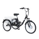 Elektrická tříkolka s nákladním košem Motor 250 W Rychlost 35 km/h Odnímatelná baterie 36 V 15 Ah Rozměry 178 x 69 x 119 cm Černá Do města 3