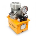 Elektrické hydraulické čerpadlo 750 W 10000 PSI 70 MPa Jednočinné s ručním ventilem a pedálem Nádrž 7 l Ocelové žlté Pre dielňu a servis 6