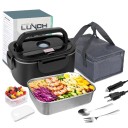 Elektrický ohřívací obědový box na jídlo do auta i do sítě o objemu 1,5 l s příkonem 60 W v černé barvě s termotaškou a příborem 1