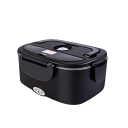Elektrický ohřívací obědový box na jídlo do auta i do sítě o objemu 1,5 l s příkonem 60 W v černé barvě s termotaškou a příborem 2