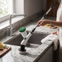 Elektrický rotační čisticí kartáč Velký LED displej Bezdrátový Teleskopická tyč 7 hlavic 2 rychlosti Nabíjení USB-C Voděodolný Bílý Na koupelnu 4