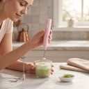 Elektrikus tejhabosító és habverő Rózsaszín 3 sebesség USB töltés 2 cserélhető fejet Habverő és spirál Kávéhoz tojáshez és krémekhez 2