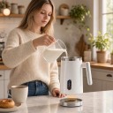 Elektrische melkschuimer BioloMix Warme en koude melkschuim Bedieningspaneel met modusselectie Doorzichtig deksel Voor latte en cappuccino 2