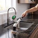 Elektrischer rotierender Reinigungsbürste Großer LED-Display Kabellos Teleskopstange 7 Aufsätze 2 Geschwindigkeiten USB-C Aufladung Wasserdicht Weiß 5