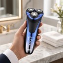 Elektrisk barbermaskine til mænd Flydende hoveder Vandtæt IPX7 Genopladelig USB LED-display Sort-blå Professionel skægtrimmer 6
