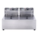 Elektrisk frituregryde med to tanke 12 l 1500 W Bordfrituregryde i rustfrit stål til pommes frites Tokammerfrituregryde med manuel betjening 54 x 45 x 30 cm 2