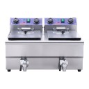 Elektrisk frituregryde med to tanke 12 l 1500 W Bordfrituregryde i rustfrit stål til pommes frites Tokammerfrituregryde med timer og filter 57 x 52 x 35,5 cm 2