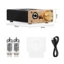 Elektronkový sluchátkový zesilovač a stereo HiFi předzesilovač 1100 mW, 3,5/6,35 mm, RCA, elektronky 6A2, kovový, černo-zlatý, stolní audio 2