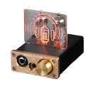 Elektronkový sluchátkový zesilovač a stereo HiFi předzesilovač 1100 mW, 3,5/6,35 mm, RCA, elektronky 6A2, kovový, černo-zlatý, stolní audio 3