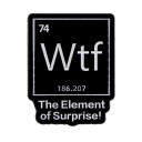 Emaljerad brosch kemiskt element Wtf ca 2,3 x 3 cm metallmärke svart-vitt minimalistiskt motiv tillbehör till ryggsäck kläder 1